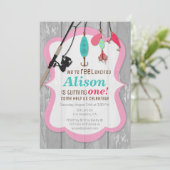 Reel Excitée Pink Girl Pêche Invitation Anniversai (Debout devant)