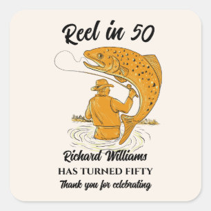 Reel in 50 Geviste Mannen-verjaardag 50e verjaard Vierkante Sticker