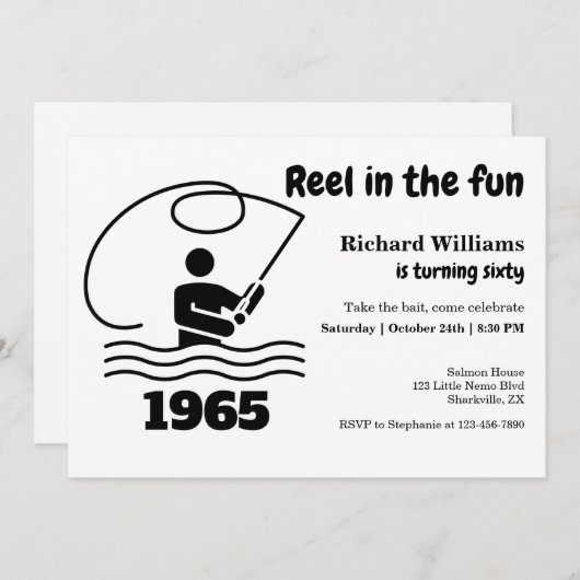 Reel in de leuke moderne visser 60e verjaardag kaart (Voorkant / Achterkant)