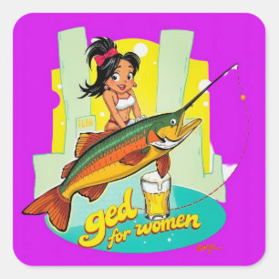 Reel It In: Empowering vrouwen in Gevist Vierkante Sticker