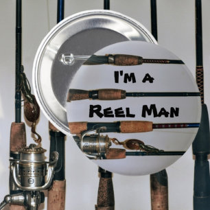 Reel Man Vist Staafjes en Reel Fotografisch Ronde Button 5,7 Cm