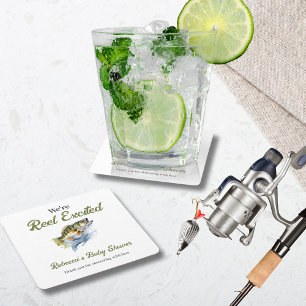 Reel Opgewonden Big Fish Fisherman Baby shower Vierkante Kartonnen Onderzetter