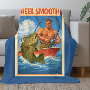 Reel Smooth Visser Retro Nautisch Blauw Vissen Fleece Deken