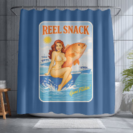 Reel Snack Funny Retro Pin-Up Red Snapper Fishing Douchegordijn
