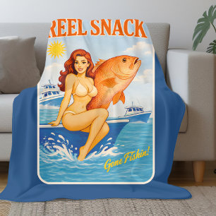 Reel Snack Retro Pin-Up Rode Snapper Visser Bootbe Fleece Deken