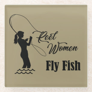 Reel Women Fly Fish Glazen Onderzetter