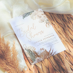 Reële Folie Boho Modern Pampas Grass Vrijgezelle Uitnodiging