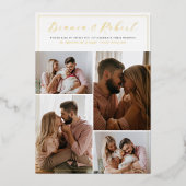 Reële Folie | Elegant Script 5 Photo Collage Weddi Folie Uitnodiging (Voorkant)