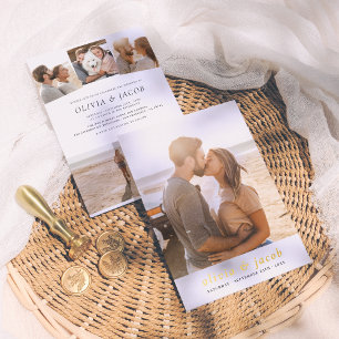 Reële Folie Minimale legant 5 Foto's bruiloft Folie Uitnodiging