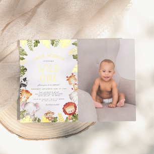 Reële Folie   Wild One Boy Photo Birthday Party Uitnodiging