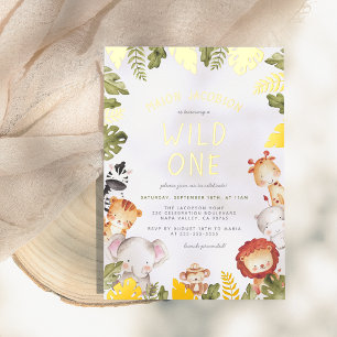 Reële Folie   Wild One Safari Boy Birthday Party Uitnodiging