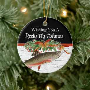 Reely Fly Fishmas Vist kersthart Orname Keramisch Ornament