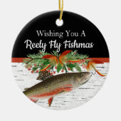Reely Fly Fishmas Vist kersthart Orname Keramisch Ornament (Voorkant)