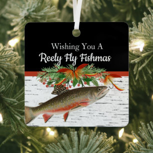 Reely Fly Fishmas Vist kersthart Orname Metalen Ornament