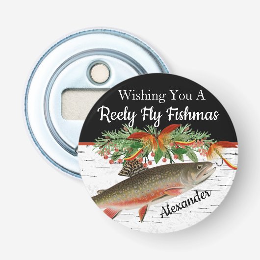 Reely Fly Fishmas Vist Kerstmis leeg Klein Button Flesopener (Voorkant)