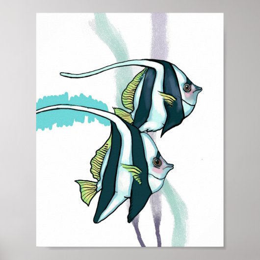 Ref. Bannerfish, Striped Fish underwater Animals Poster (Voorkant)
