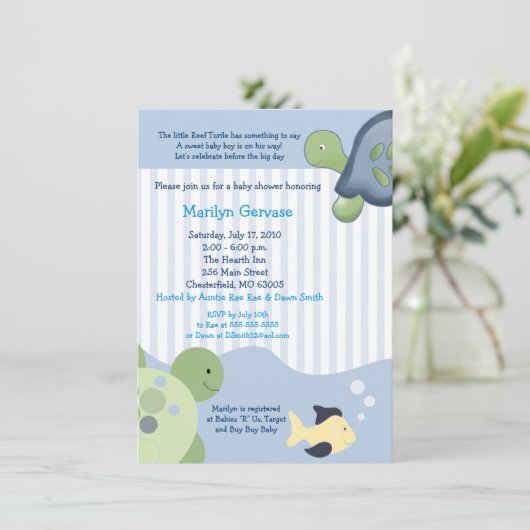 Ref Turtle (4x6) Boy Baby shower Invitation Kaart (Staand voorkant)