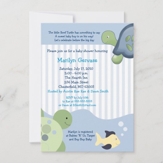 Ref Turtle (4x6) Boy Baby shower Invitation Kaart (Voorkant)