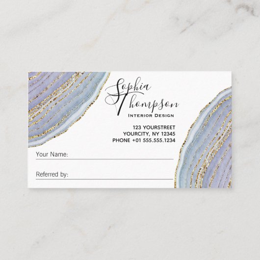 Référencement Agate de géode Lavande d'or moderne - Carte de réf (Dos)