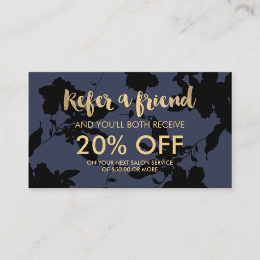 Référencement Black Floral Gold Texte Bleu Salon Carte de référe (Devant)