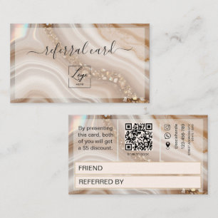 Référencement Carte de parrainage à code QR beige et or aquarell