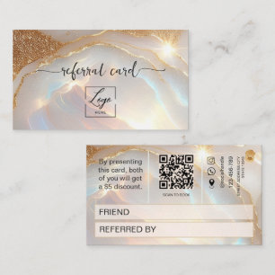 Référencement Carte de parrainage avec code Qr en or et pierre d