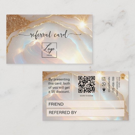 Référencement Carte de parrainage avec code Qr en or et pierre d (Devant / Derrière)