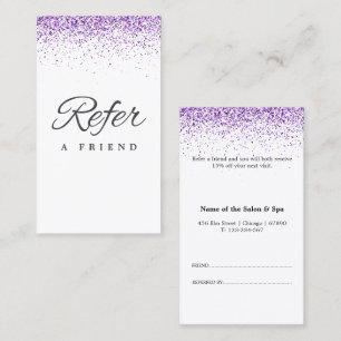 Référencement Carte de parrainage de salon violet pailleté de lu