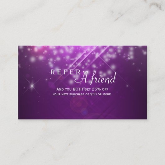 Référencement Carte de parrainage du salon Purple Sparkle Lights (Devant)