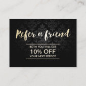 Référencement Carte de parrainage | Élégant sombre Damas Gold Sc (Devant)