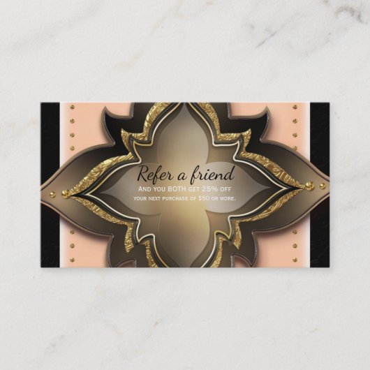 Référencement Carte de parrainage Fleur exotique pêche noir or (Devant)