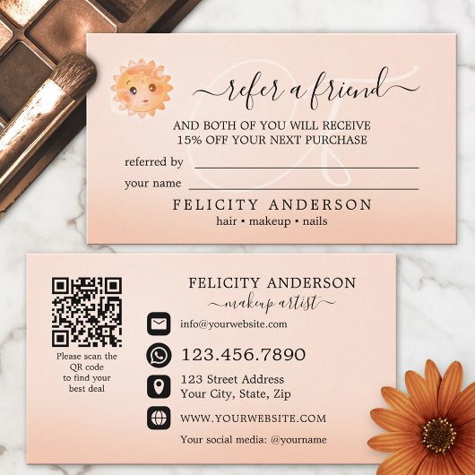 Référencement Carte de parrainage Logo Code QR Peach Beauty