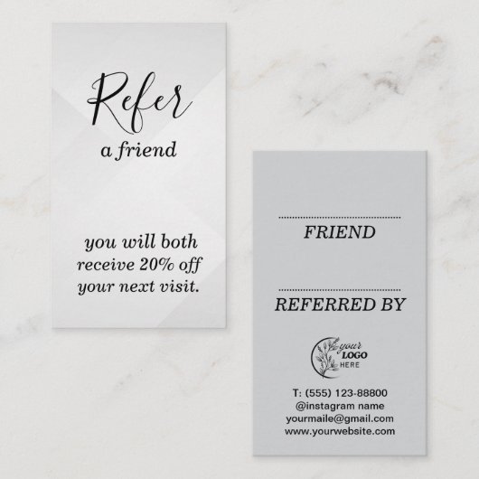 Référencement Carte de recommandation (Devant / Derrière)