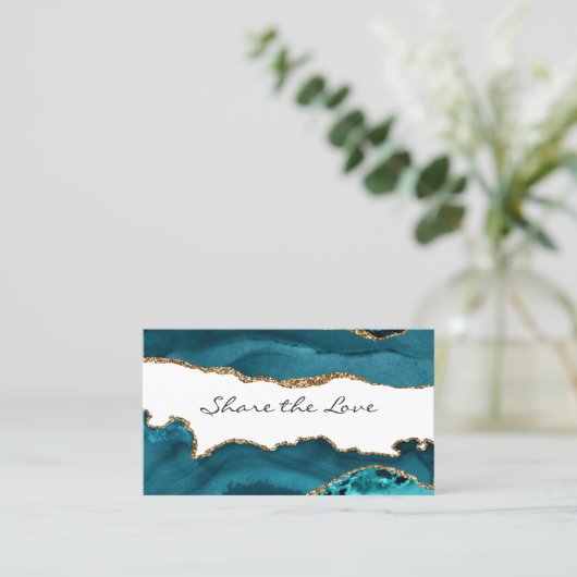 Référencement Carte de recommandation Agate Turquoise et Or (Debout devant)