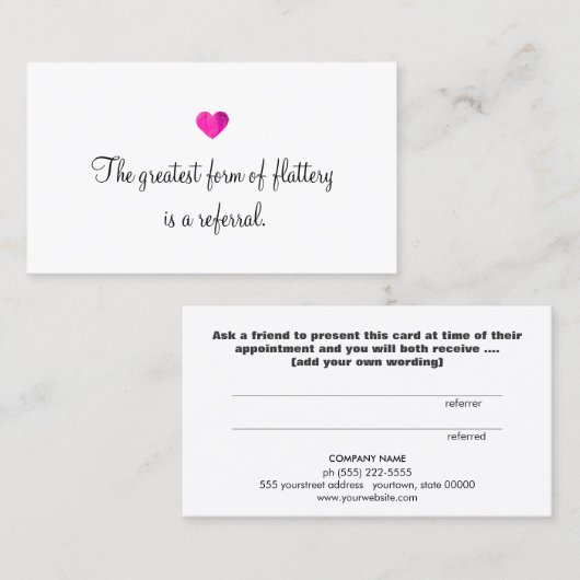 Référencement Carte de recommandation client Cute Faux Pink Foil (Devant / Derrière)