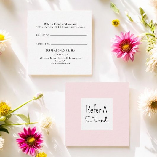 Référencement Carte de recommandation de fidélité client rose bl