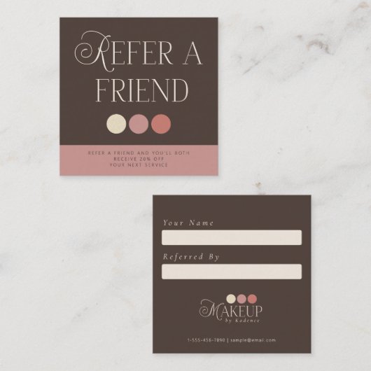 Référencement Carte de recommandation de maquilleur Brown Pink (Devant / Derrière)