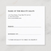 Référencement Carte de recommandation de salon de beauté élégant (Dos)