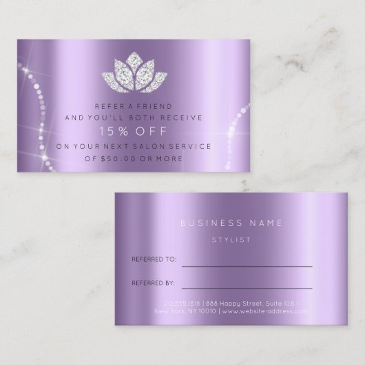 Référencement Carte de recommandation du salon Violet Lavande Sp (Devant / Derrière)