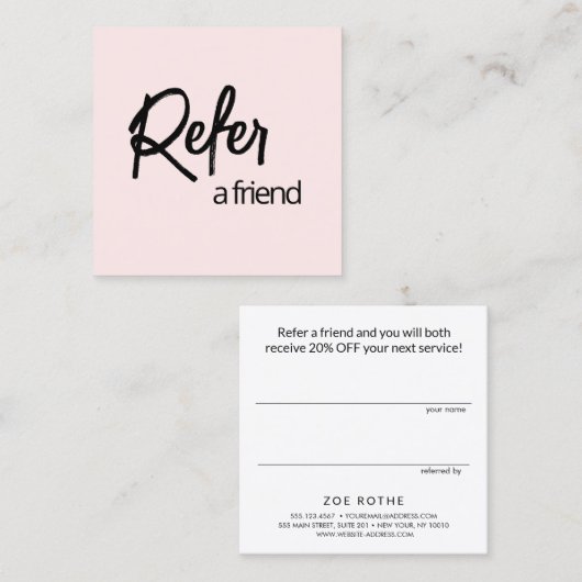 Référencement Carte de recommandation d'un ami rose (Devant / Derrière)