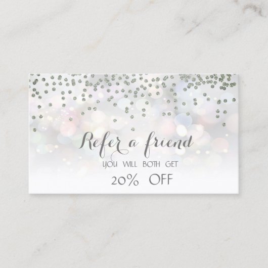 Référencement Carte de recommandation Elegant Bokeh Silver Diamo (Devant)