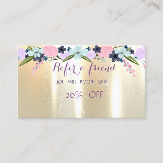 Référencement Carte de recommandation Élégante et Stylée, Fleurs (Devant)