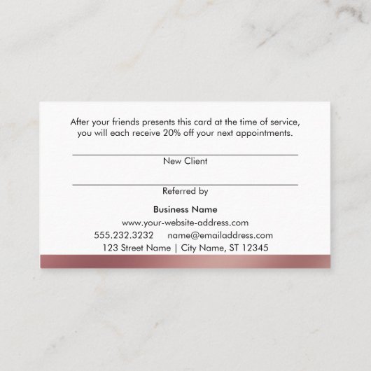 Référencement Carte de recommandation rayée verticale or rose et (Dos)