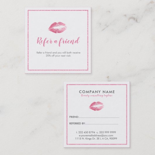 Référencement Carte de recommandation Rose & Blanc Baiser (Devant / Derrière)