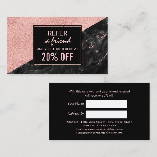 Référencement Carte de recommandation Rose Gold Marble Beauté Sa (Devant / Derrière)