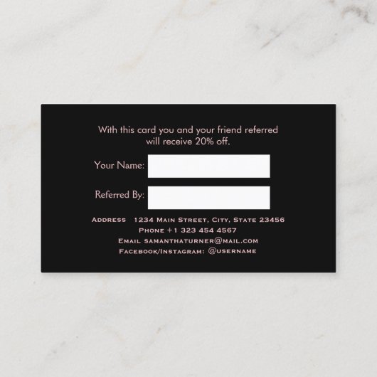 Référencement Carte de recommandation Rose Gold Marble Beauté Sa (Dos)