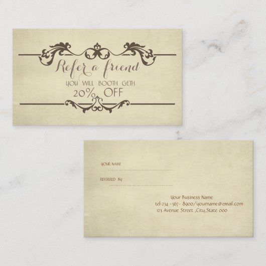 Référencement Carte de recommandation vintage (Devant / Derrière)