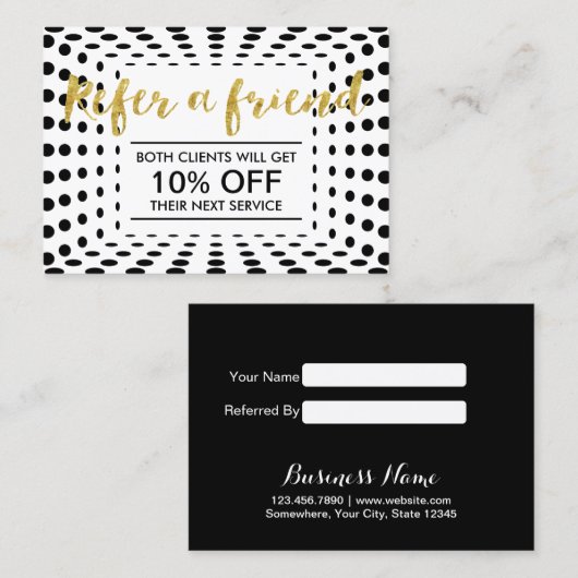 Référencement Carte de renvoi | Script Gold Dots moderne (Devant / Derrière)