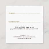 Référencement Elégant Black Faux Gold Beauty Salon Carte de réfé (Dos)