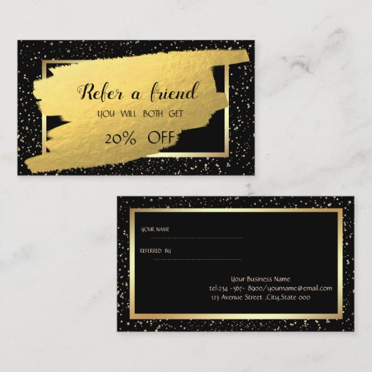 Référencement Elégant Confetti Or, Brosse Stroke Carte de référe (Devant / Derrière)